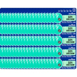 Murata 321 Battery SR616SW 1.55V Silver Oxide Watch Button Cell (100 Batteries)