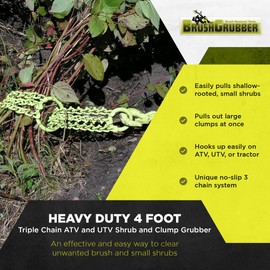 Brush Grubber Heavy-Duty Triple Chain Shrub and Clump Remover Tool, 4-Foot Pulling System - High-Visibility Extractor for Bushes, Woody Weeds, Roots & Overgrowth, ATV, UTV or Tractor Use