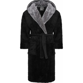 SnuggleME Dressing Gowns for Men | Super Soft Snuggle Hooded Dressing Gown | Men's Warm and Cozy Fleece Nightwear Robe | Gifts for Him XXL BLACK/grey