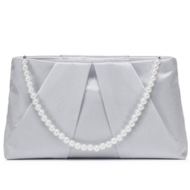 Gurina 3-way Party Bag, Women's, Wedding Bag, Pearl, Handbag, Clutch Bag, After-party, Reception, Graduation Ceremony (Black), Silver