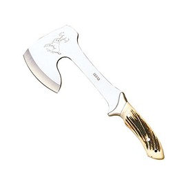Joker Hunting Axe Cazador, Stainless Steel Ferrule, Blade of 8.27 inches, with Brown Leather Sheath, Tool for Fishing, Hunting, Camping and Hiking (Red‑Dyed Laminated Wood)