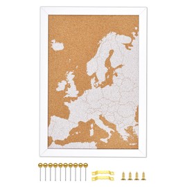 Okydoky Cork Board Map of Europe, 25 x 34 cm Europe Map in White with 10 Pins, Travel Tracker Map for Office, School and Home (EU-MAP)
