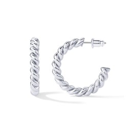 PAVOI Women's 14K Vermeil Twisted Rope Round Hoop Earrings In White Gold