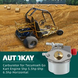 AUTOKAY 640117 Carburetor for Tecumseh 640017 640117 640135A 640004 640014 640025 640104 OH195XA OHH50 OHH55 OHH60 5hp 5.5hp 6hp 6.5hp Horizontal Go Kart Engine Carb
