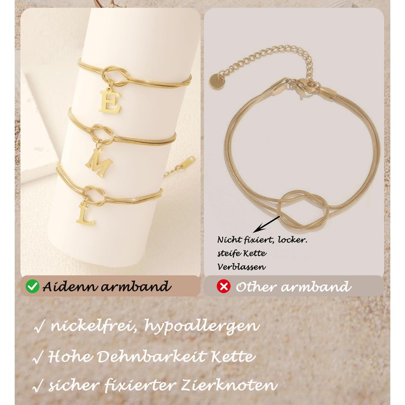 Aidenn Knot Bracelet Women's Gold with Letters Waterproof Bracelets Set