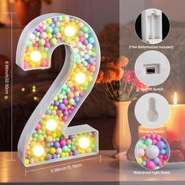 CELYANRAL Light Up Number - Mosaic LED Number Marquee Sign Macaron 3D 2nd Rainbow Table Centerpieces for Girls Night Light Birthday Pastel Sweet Theme Party Decoration (Number 2)
