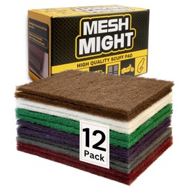12-Pack 6"x9" Non-Woven Scuff Pads Multi Pack- Aluminum Oxide Abrasive for Scouring, Sanding, Paint Primer Prep - Automotive, Auto Body, Woodworking, Surface Preparation (Multi)
