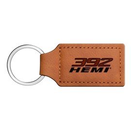 iPick Image - HEMI 392 Rectangular Brown Leather Key Chain Key-Ring for Dodge Challenger Charger SRT Jeep RAM