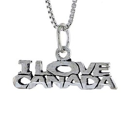 Sterling Silver I Love Canada Word Necklace on an 18 inch Box Chain