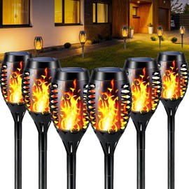 Solar Lights for Outdoors, Solar Torches for Outdoor Flickering, 6 Pieces Solar Flame Light, IP65 Waterproof Solar Lighting, Solar Lights for Outdoor Garden, for Outdoors, Backyards, Gardens, Lawn Lighting