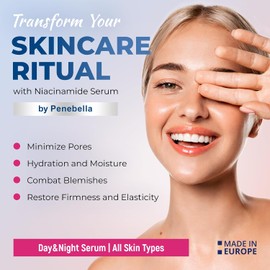 Niacinamide Serum with Vitamin C, Zinc - Pore Minimizer, Uneven Skin Tone Treatment - Hyaluronic Acid Serum - Brightening and Moisturizing - Made in Europe