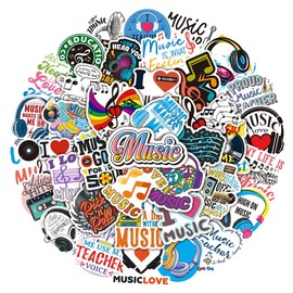 50 Packs Music Stickers Water Bottles Laptop Phone Motorcycle Computer Guitar Skateboard Hydroflasks Music Vinyl Sticker Waterproof Aesthetic Trendy Decals for Teens Girls Adults
