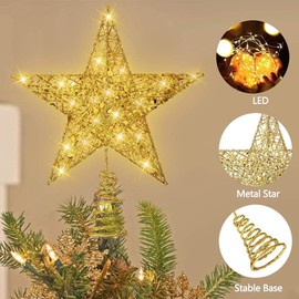 Christmas Tree Topper，Glittered Gold Star Tree Topper，Christmas Tree Decoration，Holiday Party Home Indoor Decororations