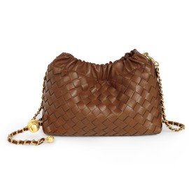 Joryin Woven Women's Crossbody Bag & Evening Purse, Trendy Dumpling Clutch & Hobo Cloud Shoulder Bag Trendy Dumpling Clutch Vegan Leather, Brown, Woven Leather-brown