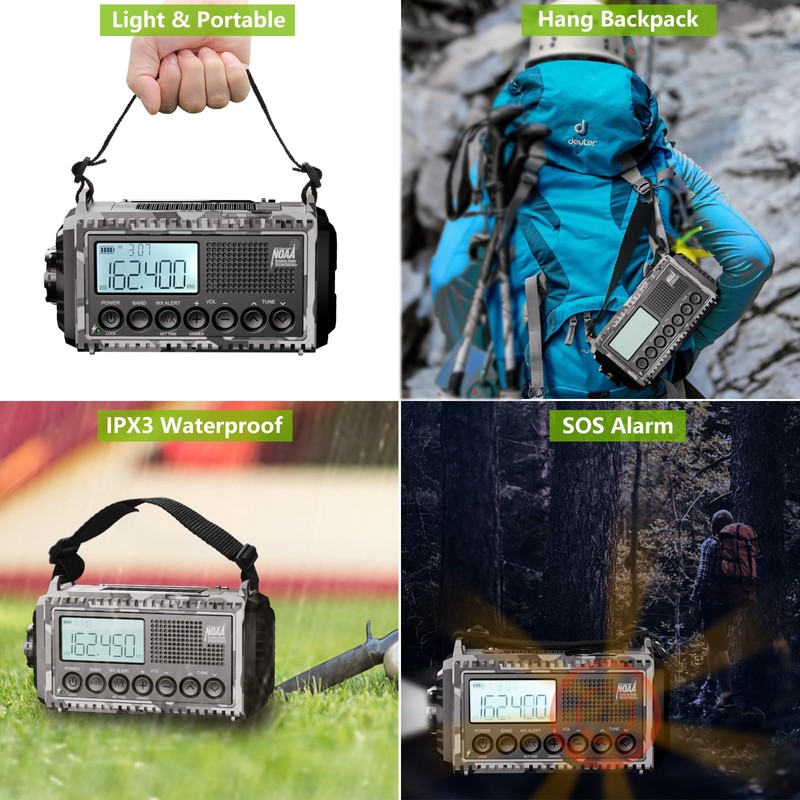 Raynic NOAA Radio, 12000mAh/44400mWh Battery Operated Emergency Radio, Solar Hand