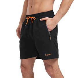 Ougelebo Men's Swimming Trunks with Zip Pocket, Quick-Drying, black