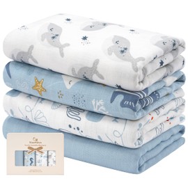 Yoofoss Large Muslin Cloths for Baby 120 x 120 cm - 4-Pack Baby Swaddle Blanket Baby Blankets for Newborn Boys Girls