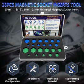 ZKTOOL 23PCS Magnetic Socket, Inserts for SAE and Metric, 5/16" - 15/16", 8MM - 21MM, Universal Magnetic Socket Head, Split Sleeve Design