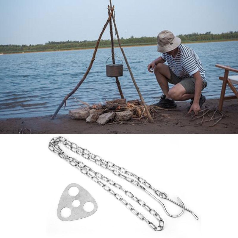 Tripod Pot Holder Stainless Steel Chain Portable for Outdoor Camping