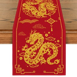 Artoid Mode Chinese Zodiac Dragon 2025 Happy New Year Table Runner, Spring Festival Winter Kitchen Dining Table Decoration for Home Party 13x72 Inch