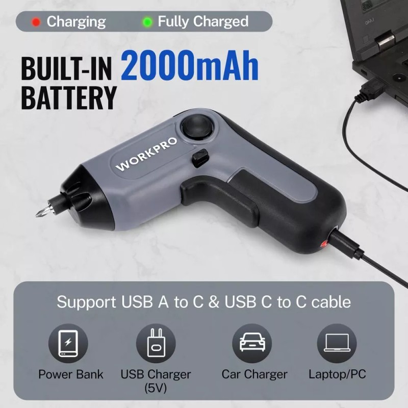 WORKPRO 3.6V Electric Cordless Screwdriver Offset Driving Shaft Screw Gun