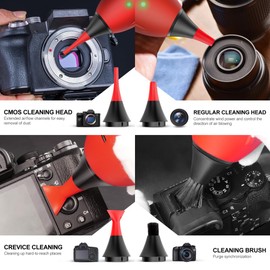 LENSGO Electric Air Blow,Camera Cleaning Kits with 4 Cleaning Heads for CMOS/Regular/Crevice Clean and Brush, 4.0kPa Dust Removal Type C Charge (Red)