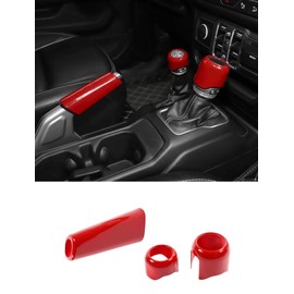 Savadicar Red Interior Accessories - Handbrake & Gear Shift Knob Trim Set for 2018-Present Jeep Wrangler JL JLU 4XE & Gladiator JT - Solid Color Interior Decor Upgrade Option, 3-Piece