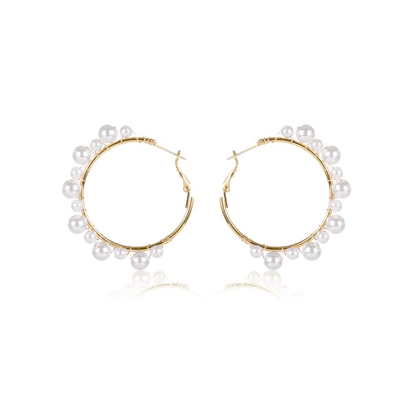 Fremttly Geometric Hoop Pearls Heart Moon Star Stud Earrings 14k
