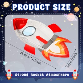 meekoo 24 Pcs Astronaut Rocket Shaped Party Paper Plates Rocket Ship Theme Astronaut Party Decorations for Dinner Dessert Picnic Birthday Wedding
