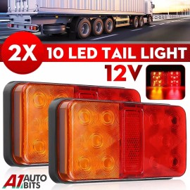10 Led Rear Tail Lights Pair 12v Lamps 4 Function Trailer Caravan Truck Lorry