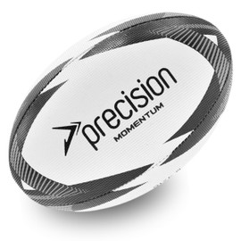 Precision Momentum Rugby Training Ball, Premium Rubber, Hand-Stitched, All-Weather Grip, Extra Strong, Ideal for Clubs and Schools, White|Black|Grey, Size 5