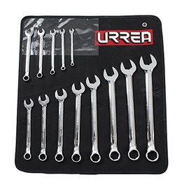 Urrea 6 Pt. Combination Wrench Set - 13Piece (7mm - 19mm) Mechanics Tool Kit with Roll-up Storage Pouch & Nickel-Chrome Finish - 1200DHM