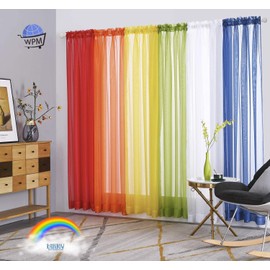 WPM 6 Piece Rainbow Sheer Window Panel Colorful Backdrop Bright Curtains Set for Playroom, Nurseries, Bedroom & More Lime, Orange, Red, Purple, Bright Yellow, Navy Drapes- 96 inch Long Panels