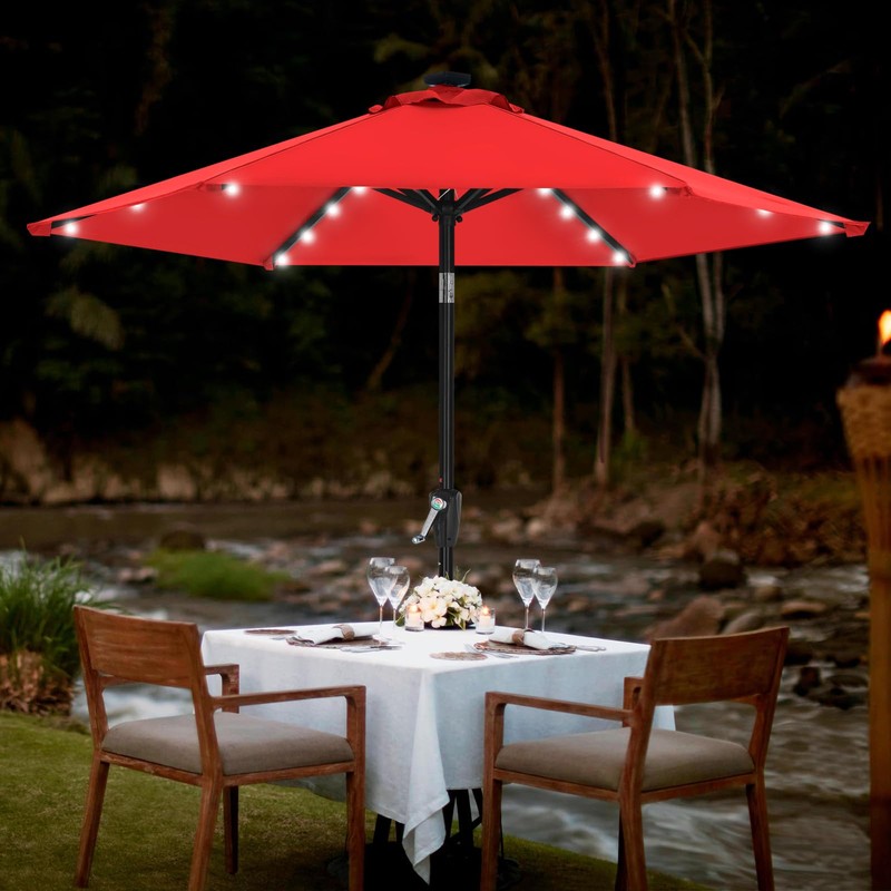 MASTERCANOPY Patio Umbrella with Solar LED Lights (7.5ft,Red)