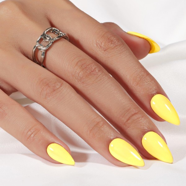SXVME Yellow Press On Nails Almond - Summer Press On