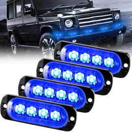 Sidaqi Blue 4-LED Surface Flash Mount Grille Emergency Strobe Lights Ultra Slim Deck Dash Grill Warning Police Light Hazard Beacon Caution Flashing Light for Vehicles Van Waterproof 12-24V-4PCS