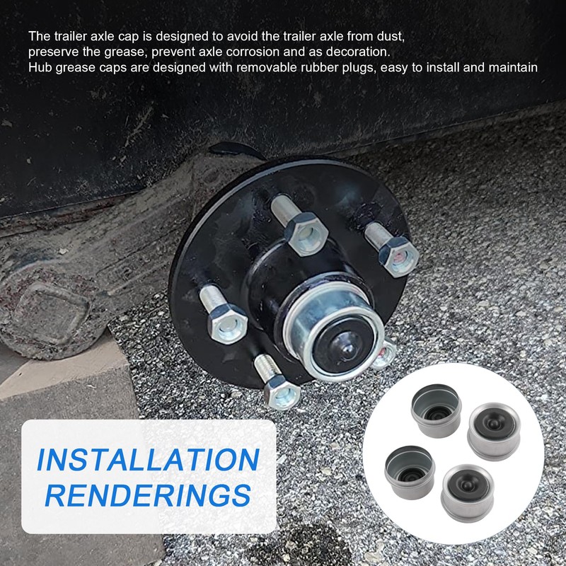 4pcs 1.98" Trailer Axle Dust Cap Cup Grease Cover Hub