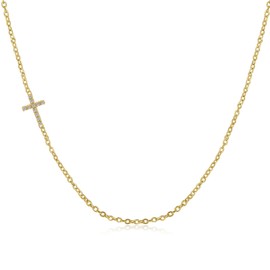 CAROVO Dainty Cross Necklace for Women 14K Gold Plated Simple Zircon Cross Cute Faith Cross Necklace Sideways Cross Necklace Minimal Everyday Jewelry Gift