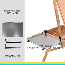 MEEDEN French Easel Side Tray, Aluminum Alloy Tray Shelf for Painting Easel, 13.8''L X 9''D Removable Reusable Portable Artists Large Storage Platform for Art Easels