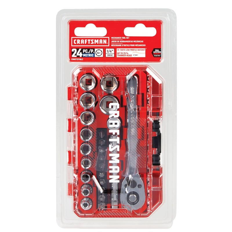 CRAFTSMAN Socket Set, 24-Piece, 1/4 Inch Drive, Metric, Includes Storage