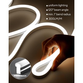 Shine Decor Outdoor Neon Rope Light IP67 Waterproof, ETL Listed Plug&Play 120V Driverless Flexible Solid Silicone LED Neon Lighting, -40 F Cold Resistant Durable for Pathway, 10ft 6500K Cool White