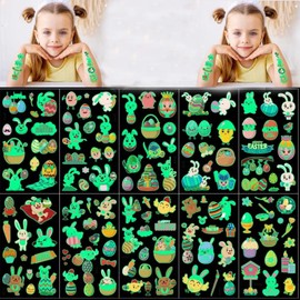 Easter Stickers Happy Bunny Eggs Stickers Roll Assorted Easter Theme Bunny Stickers Waterproof Self-Adhesive Decorative Easter Stickers for Party Supplies (E-10Pcs-Tattoo)
