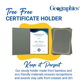 Geographics Vintage Certificate Holders 8.5" x 11", Tree-Free Diploma, & Certificate Covers, Document Award Folder, Certificate Holder with Gold Foil, Ash Gray, Pack of 5