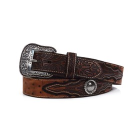 ARIAT Men's Ostrich Print Circle Concho Belt, Brown, 32