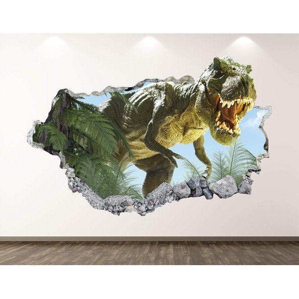 West Mountain T-Rex Dinosaur Wall Decal Art Decor 3D Jungle Smashed Sticker Poster Kids Room Mural Custom Gift BL175 (70" W x 40" H)
