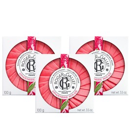 ROGER & GALLET Gingembre Rouge Beneficial Soap Bar 3Pack - All Natural Round Soap Bars for Men & Women - Bar Soap Enriched with Natural Ginger Extract, Juicy Mandarin & Pomegranate - 3Pack