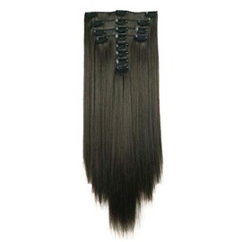 Lydell 20" Long Straight 8 PCS Set Hair Extension Thick Clip in on Synthetic Extensions for Women (Chestnut Brown)
