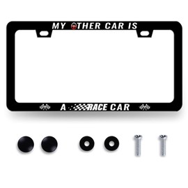 Funny License Plate Frame My Other Car is A Race Car License Plate Holder Stainless Steel Auto Parts Decoration Fits U.S. Canada Standard Humorous Text License Plate for Men Women