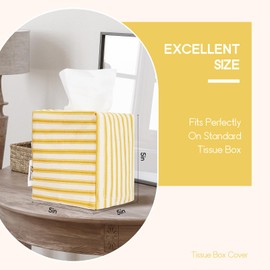 Tissue Box Cover, Fabric Tissue Box Holder Square, Stylish Toilet Paper Storage, Modern Bathroom Counter Organizer Decorations Accessories,Ticking Stripe 5''x5''x5'' (Ginger Yellow)