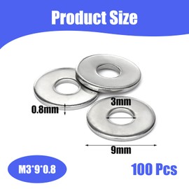 100 Pcs M3 Washers for Screws, 304Stainless Steel Washers, Silver Flat Penny Washers Waterproof and Wear-Resistant, For Assorted Screw Bolts and Indoor & Outdoor Project